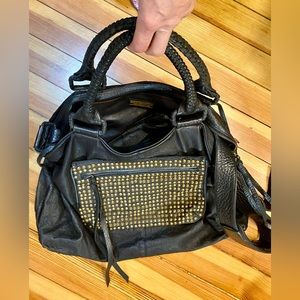 Cleobella Anthropologie large black leather bag studded weekender crossbody boho